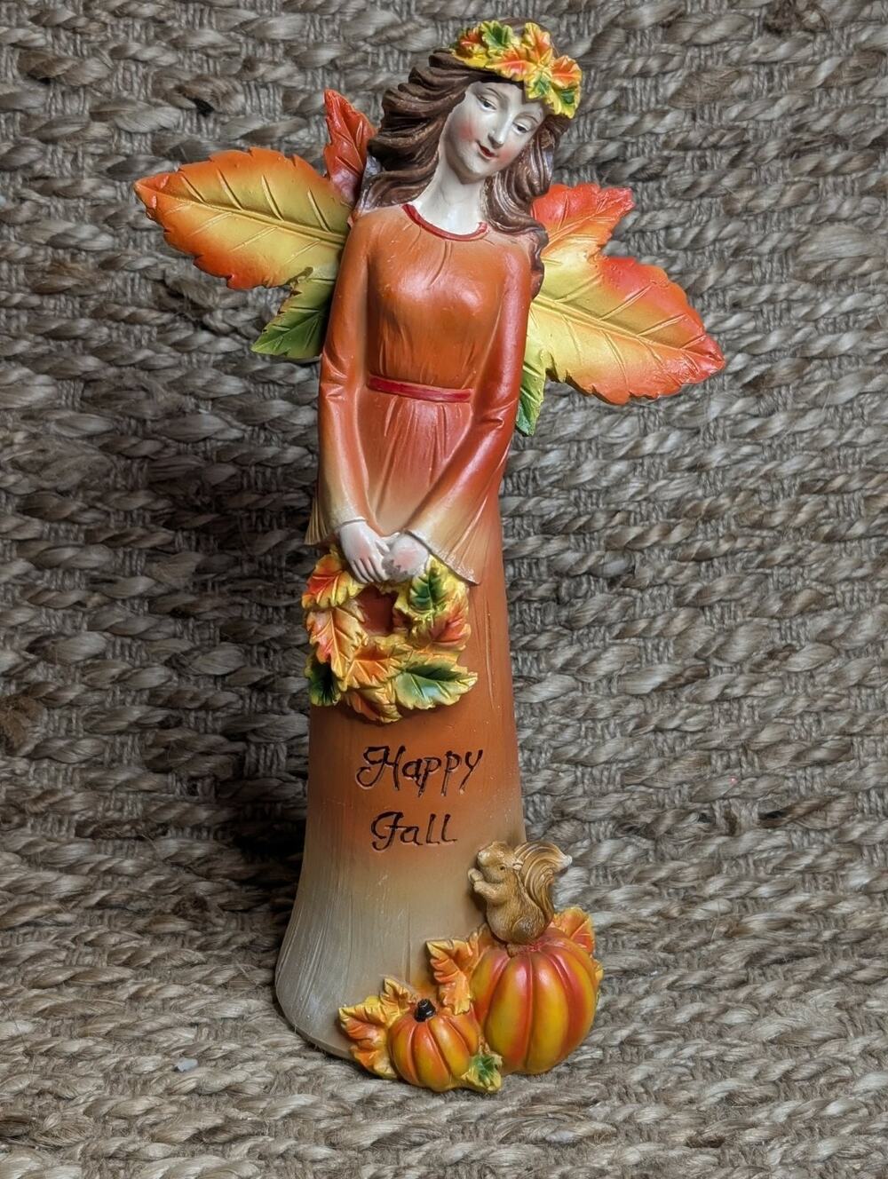 NEW! Happy Fall Harvest Angel Fairy Autumn Thanksgiving Tabletop Decor 10"